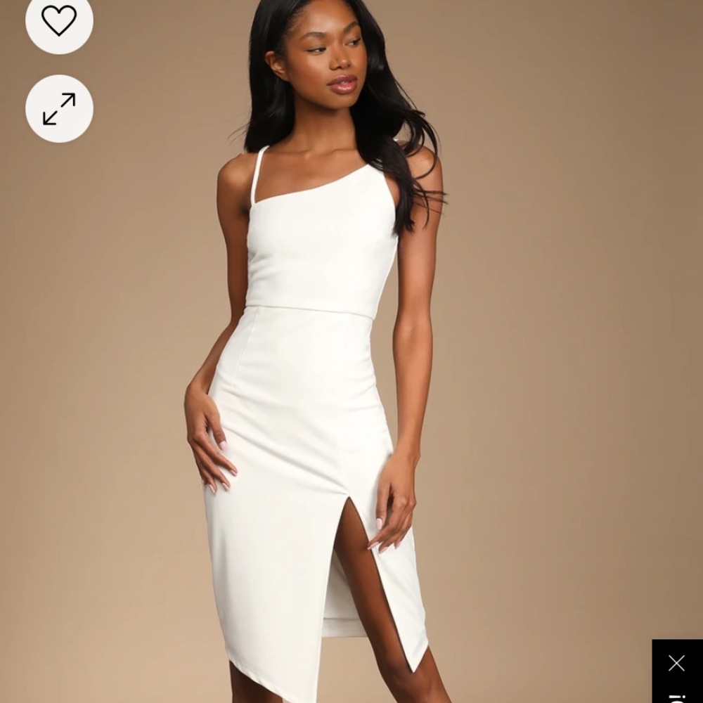 Lulu's Ivory Asymmetric Midi Dress